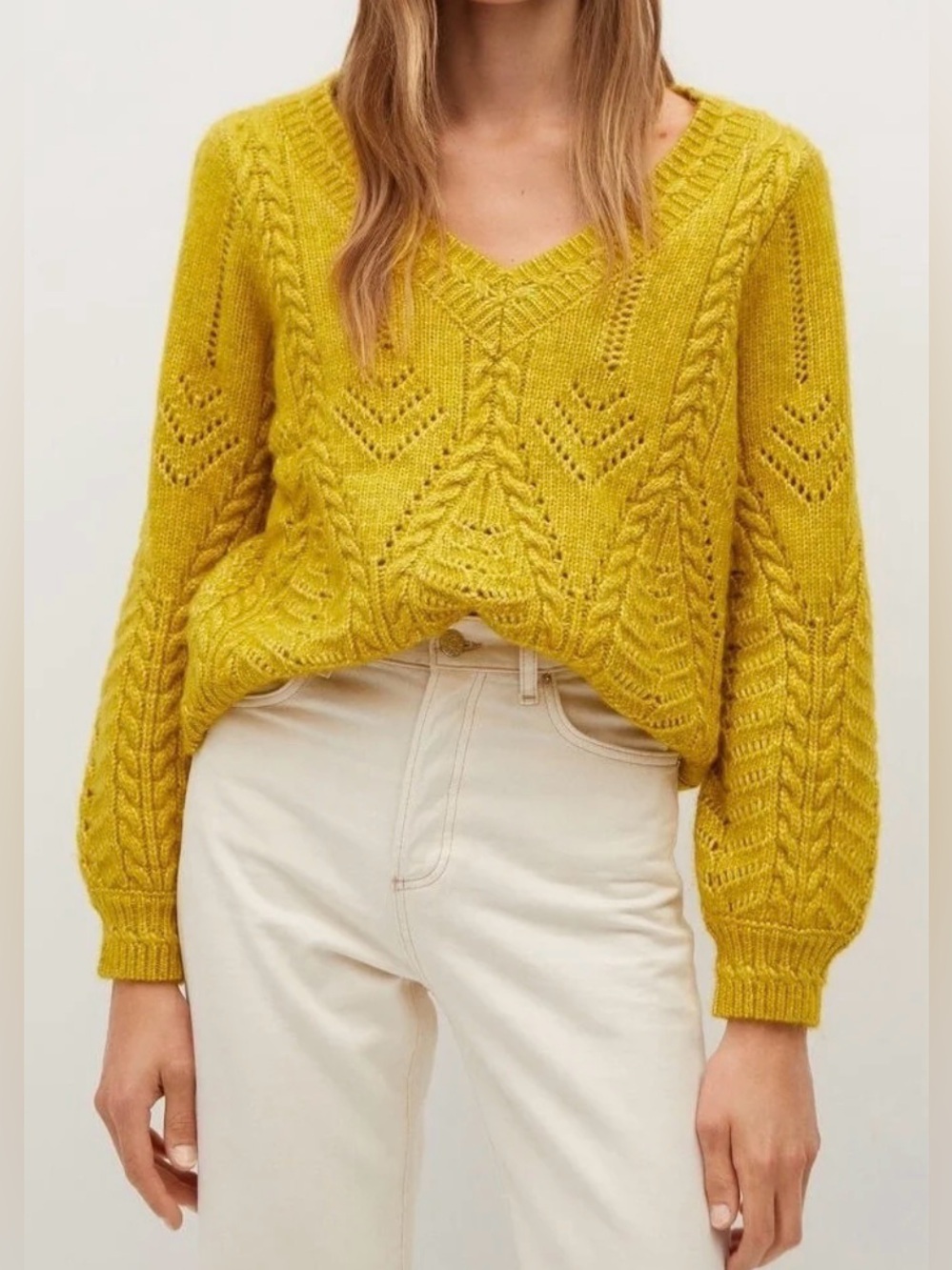 Mango Knit V-neck Sweater Mustard Size S NWT